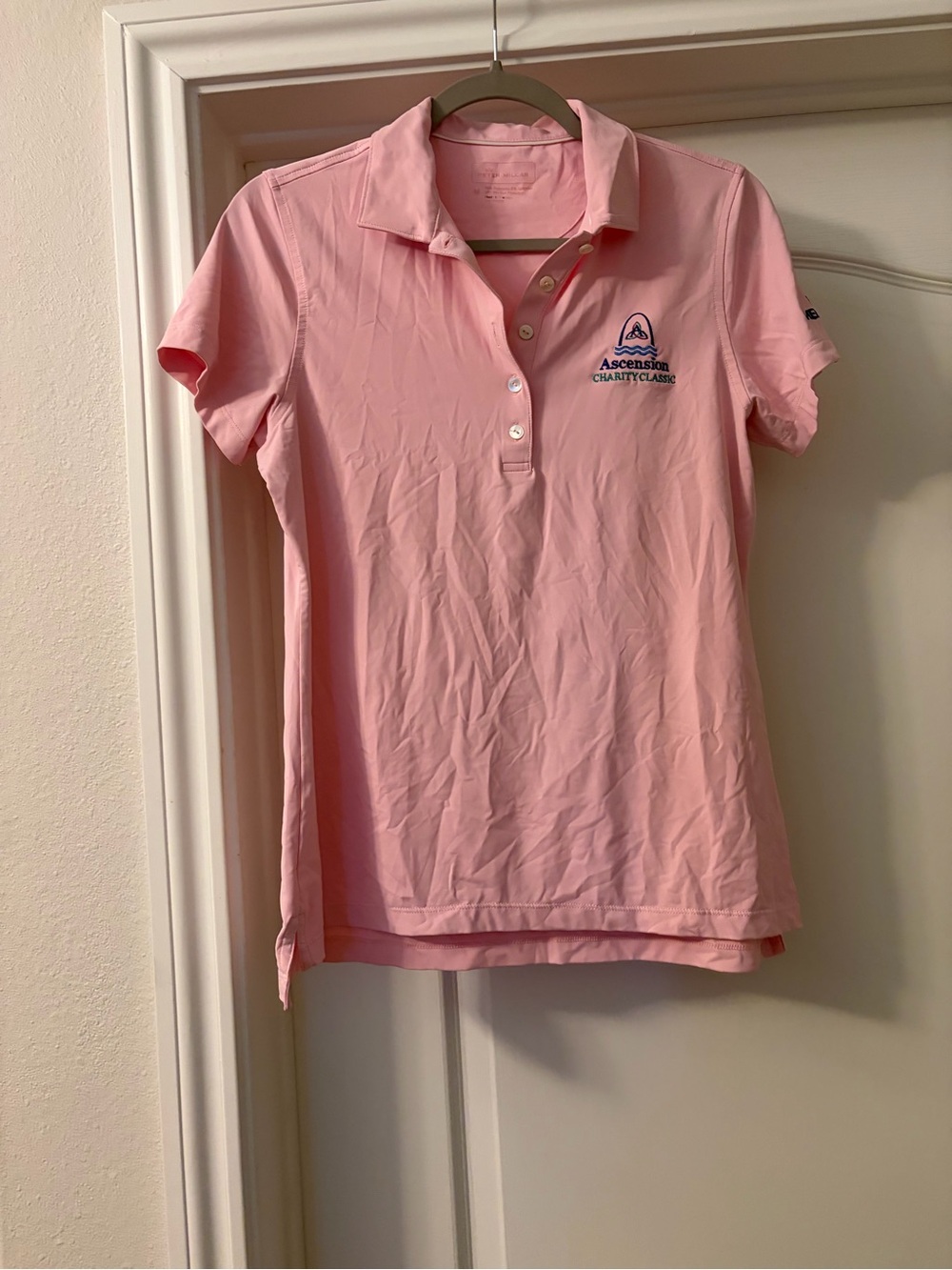 Peter Millar Pink Short Golf Sleeve Polo with Embroidered Logo ⛳️🏌️‍♀️